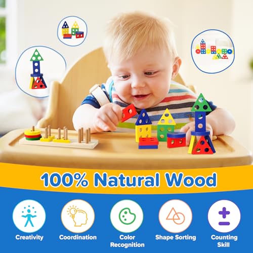 6-in-1 Baby Toys 6 to 12 Months, Montessori Toys for Babies 6-12-18 Months, Infant Teething Toy Stacking Blocks Rings Sensory Bin, Sorting Sensory Educational Learning Gift for Toddlers Aged 1-3 - Image 5