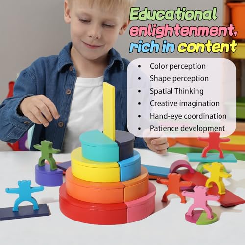 Dinhon 40-Piece Wooden Rainbow Stack Set, 4-in-1 Building Blocks preschoolers Early Development & Activity Toys Montessori Toys for Kids 1 2 3 4 Years and Older Gifts for Boys and Girls - Image 4