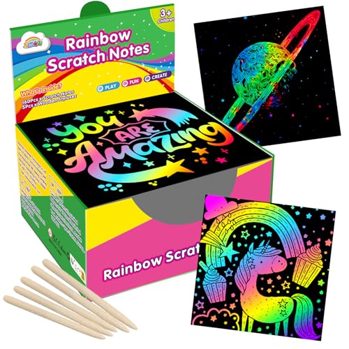 ZMLM 165 Pcs Rainbow Scratch Paper Art Notes - Crafts for Kids Ages 4-8, Classroom Prizes, 1st 2nd 3rd Grade School Activity Bulk, End of Year Student Gifts from Teacher