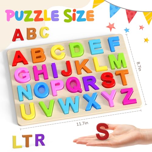Zeoddler Alphabet Puzzles, Wooden Puzzles for Toddlers, ABC Shape Puzzles for Kids, Preschool Learning Activities, Gift for Girls Boys - Image 2
