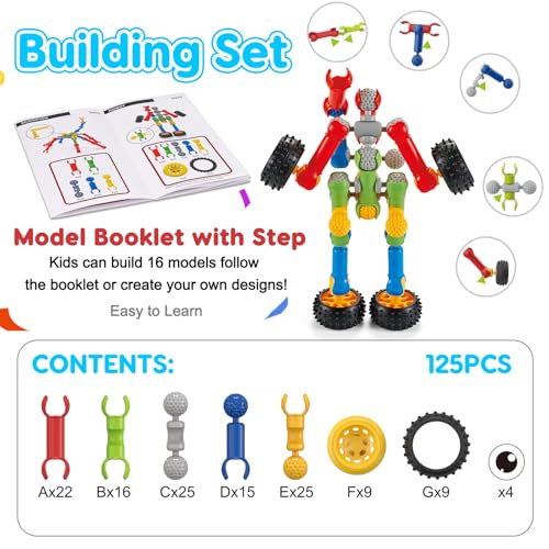 Kids STEM Building Toys for 3 4 5 6 7 8+ Year Old Boy Girl Birthday Gift, 125 Pcs Preschool Classroom Educational Building Blocks Stem Kits Activities Ages 3-5 4-8 5-7 6-8 Engineering Creative Games - Image 4