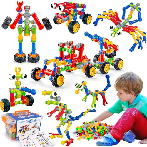Kids STEM Building Toys for 3 4 5 6 7 8+ Year Old Boy Girl Birthday Gift, 125 Pcs Preschool Classroom Educational Building Blocks Stem Kits Activities Ages 3-5 4-8 5-7 6-8 Engineering Creative Games