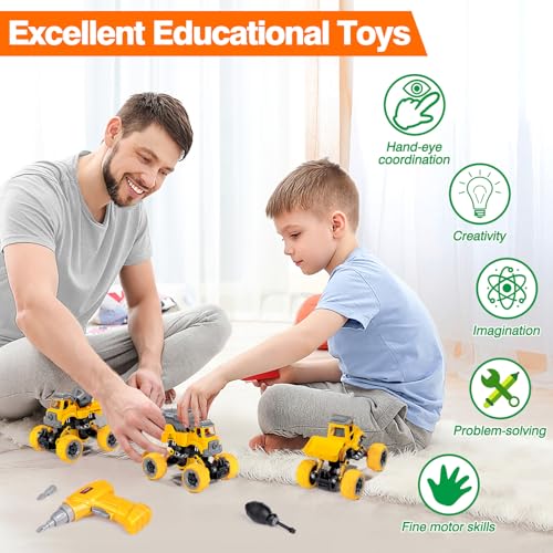 LUDILO 4PCS Take Apart Toys for 4 Year Old Boys Construction Toys with Electric Drill DIY Assembly Building Stem Toys Trucks Gifts for 3 4 5 6 7 8 Year Old Boys Girls Kids Learning Educational Toys - Image 5