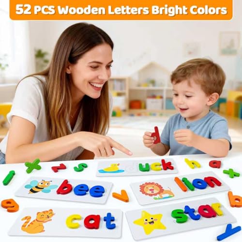 BEESTECH Alphabet ABC Learning Educational Toys for 3 4 5 Years Old Boys Girls, Wooden Puzzle Flash Cards Preschool Activity Letter Matching Games for Kids Toddlers - Image 2