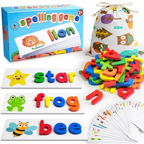BEESTECH Alphabet ABC Learning Educational Toys for 3 4 5 Years Old Boys Girls, Wooden Puzzle Flash Cards Preschool Activity Letter Matching Games for Kids Toddlers