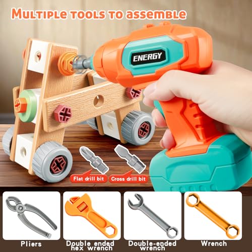 VEAIS Kids Tool Set with Drill, 148 PCS STEM Building Tools with Storage Box Plastic Todder Tool Set for Boys and Girls Age 3 4 5 6 7 8 Years - Image 3