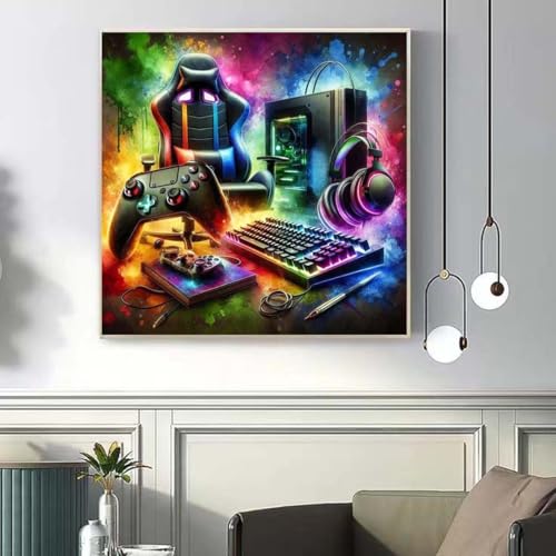 OJTOYART Video Game Diamond Art Kits for Adults,DIY Gaming Equipment Diamond Painting Kits for Beginner,5D Full Round Drill Diamond Gem Painting Kits for Home Wall Decor 13.79 x 13.79Inch - Image 5