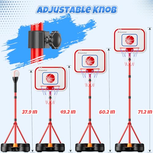 HopeRock 2 in 1 Kids Basketball Hoop and T Ball Set, Adjustable Basket Ball Stand,Hanging Tee Baseball for Toddlers Boys Girls Ages 2 3 4 5 6 7 8 Years Old, Outdoor Toys Gifts - Image 3