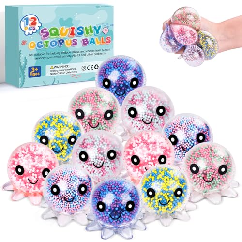 12 Pack Fidget Stress Balls for Adults, Cute Octopus Stress ...