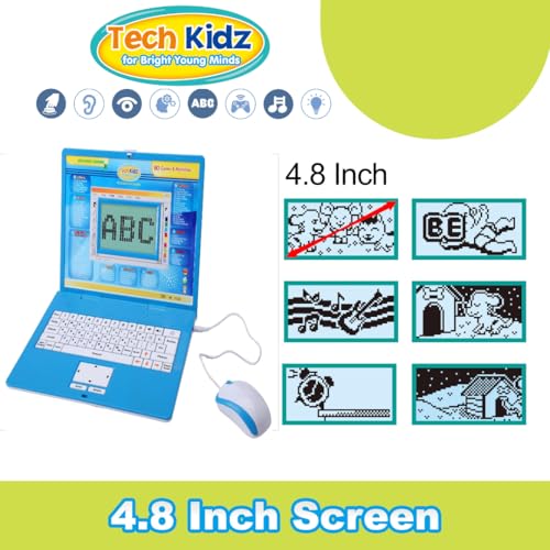 Tech Kidz - STEM Toy Computer Educational Learning Laptop, 80 Challenging Learning Activities to Learn Mathematics, Words, Logic, Typing, LCD Screen with Backlight, Mouse Included, Ages 4+ (Blue) - Image 2
