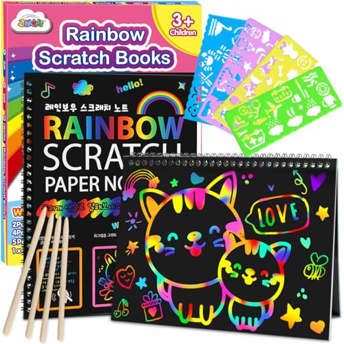 ZMLM Scratch Paper Art-Crafts Gift: 2 Pack Rainbow Notebooks Supplies ...