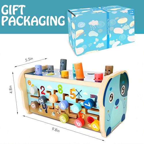 KIDWILL Wooden Hammering Pounding Toy for 12+ Months Kids, Montessori Toys for 1+ Year Old Babies, Early Development Toy with Pounding Bench, Xylophone, Number Sorting Maze, Gifts for Toddlers Age 1-2 - Image 3