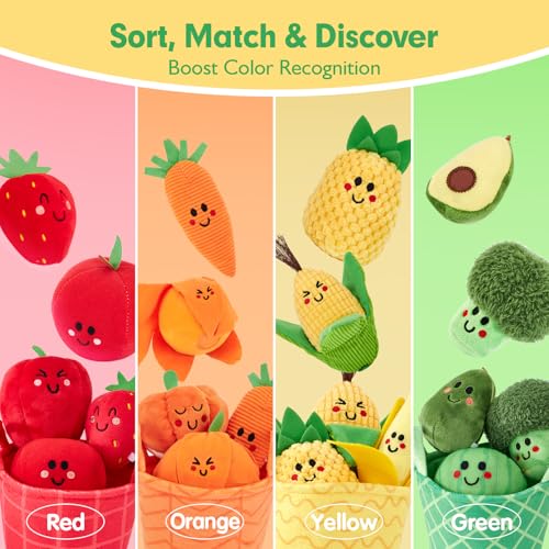 hahaland Baby Sensory Toys - 16 PCS My First Fruit Vegetable Color Sorting Play Food Crinkle, Rattle, Baby Toys 6-12 Months Montessori Toys for 1 Year Old Boy Girl Gifts 6 9 Month Old Toy One Year Old - Image 4