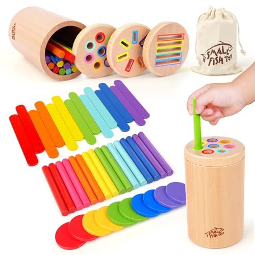 Wooden Montessori Baby Toddler Toys: 3 in1 Learning Fine Motor Preschool Toys, Educational Color Sorting Fidget Sensory Toys for Toddlers 1-3, Cause And Effect Boys Girls Gifts 12-18 Month Old