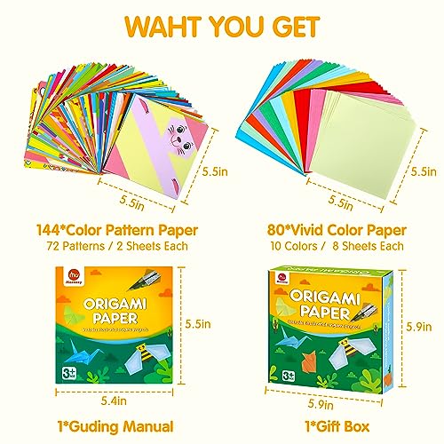 Mocoosy 224 Sheets Origami Paper Kit for Kids Ages 5-8 8-12, Folding Paper Set with Origami Book for Beginners, Art Craft Supplies for Boys Girls 9-12, Travel Game Car Road Trip Activities Toy Gifts - Image 2