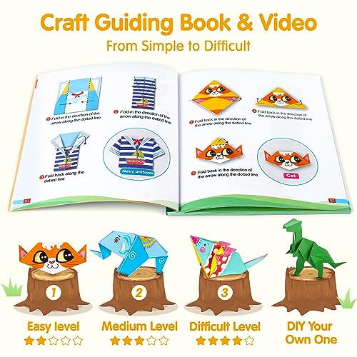Mocoosy 224 Sheets Origami Paper Kit for Kids Ages 5-8 8-12, Folding Paper Set with Origami Book for Beginners, Art Craft Supplies for Boys Girls 9-12, Travel Game Car Road Trip Activities Toy Gifts - Image 4