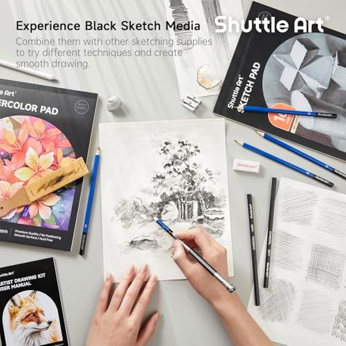 Shuttle Art 116 PCS Drawing Kit, Professional Drawing Supplies with Sketch, Charcoal, Colored, Graphite, Pastel Pencils & Sticks, Complete Drawing Tools and Paper Pads in Zipper Case for Artists&Kids - Image 5