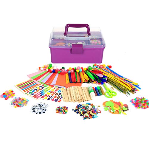 YITOHOP Arts Craft Supplies for Kids, 1000+ PCS Toddler DIY Craft Art Supply Set Include Pipe Cleaners, Pom Poms, Storage Box, 2026 Christmas Holiday Gift for 4-12 Years Old Boys and Girls
