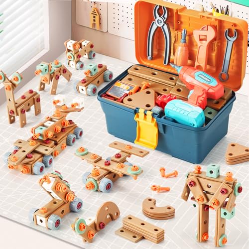 VEAIS Kids Tool Set with Drill, 148 PCS STEM Building Tools with Storage Box Plastic Todder Tool Set for Boys and Girls Age 3 4 5 6 7 8 Years