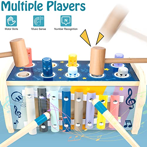 KIDWILL Wooden Hammering Pounding Toy for 12+ Months Kids, Montessori Toys for 1+ Year Old Babies, Early Development Toy with Pounding Bench, Xylophone, Number Sorting Maze, Gifts for Toddlers Age 1-2 - Image 4