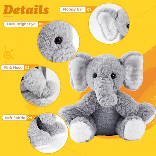 Mikee Fluffie Elephant Stuffed Animals Soft Plush Toy for Baby Girls Boys,12